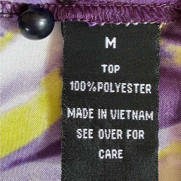 Vintage Y2K A. Byer Halter Top Smocked Neck & Waist Purple Lime Abstract Print - Picture 14 of 16